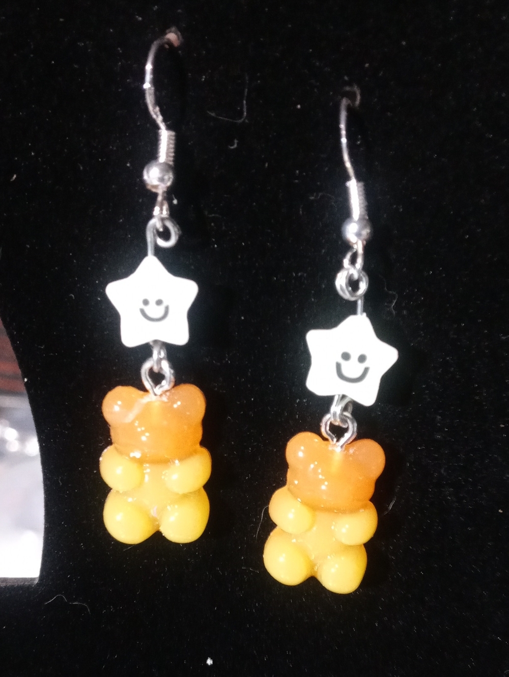 Kids Orange Gummy Bear Dangle Earrings with Smiley Star